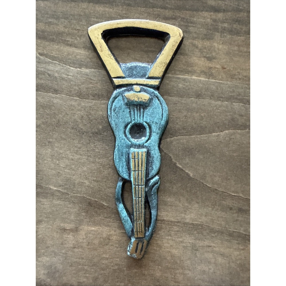 Vintage Brass MCM Made In Isreal Rock Guitar Music Bar Tools Retro Bottle Opener
